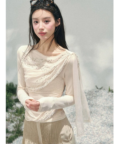 Mesh Drape Rhinestone Top | Final Sale