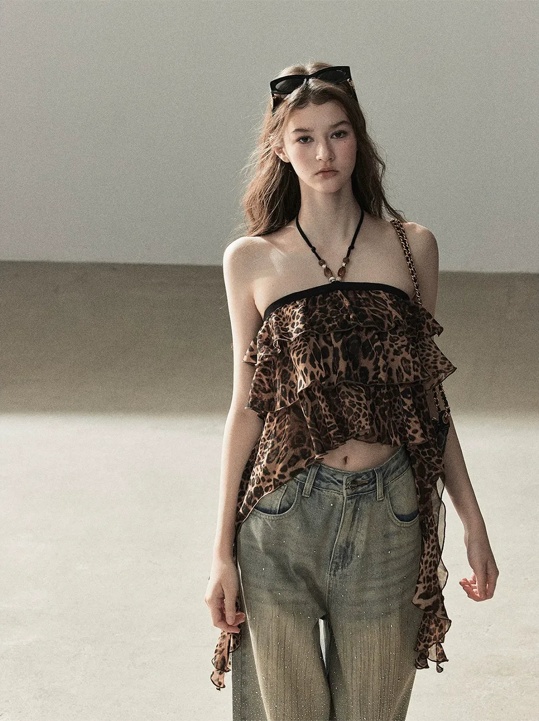 Leopard Ruffle Halter Top