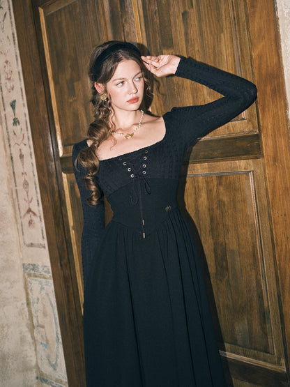 Stretch Lace-Up A-Line Dress