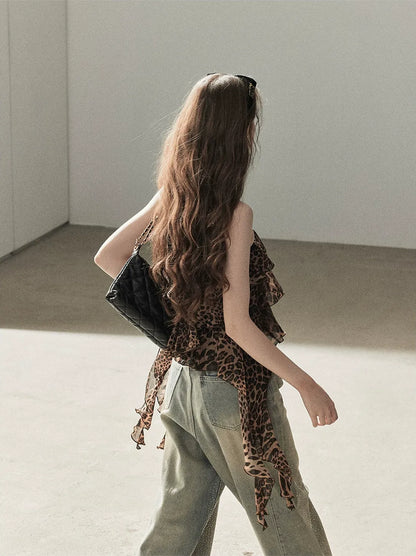Leopard Ruffle Halter Top