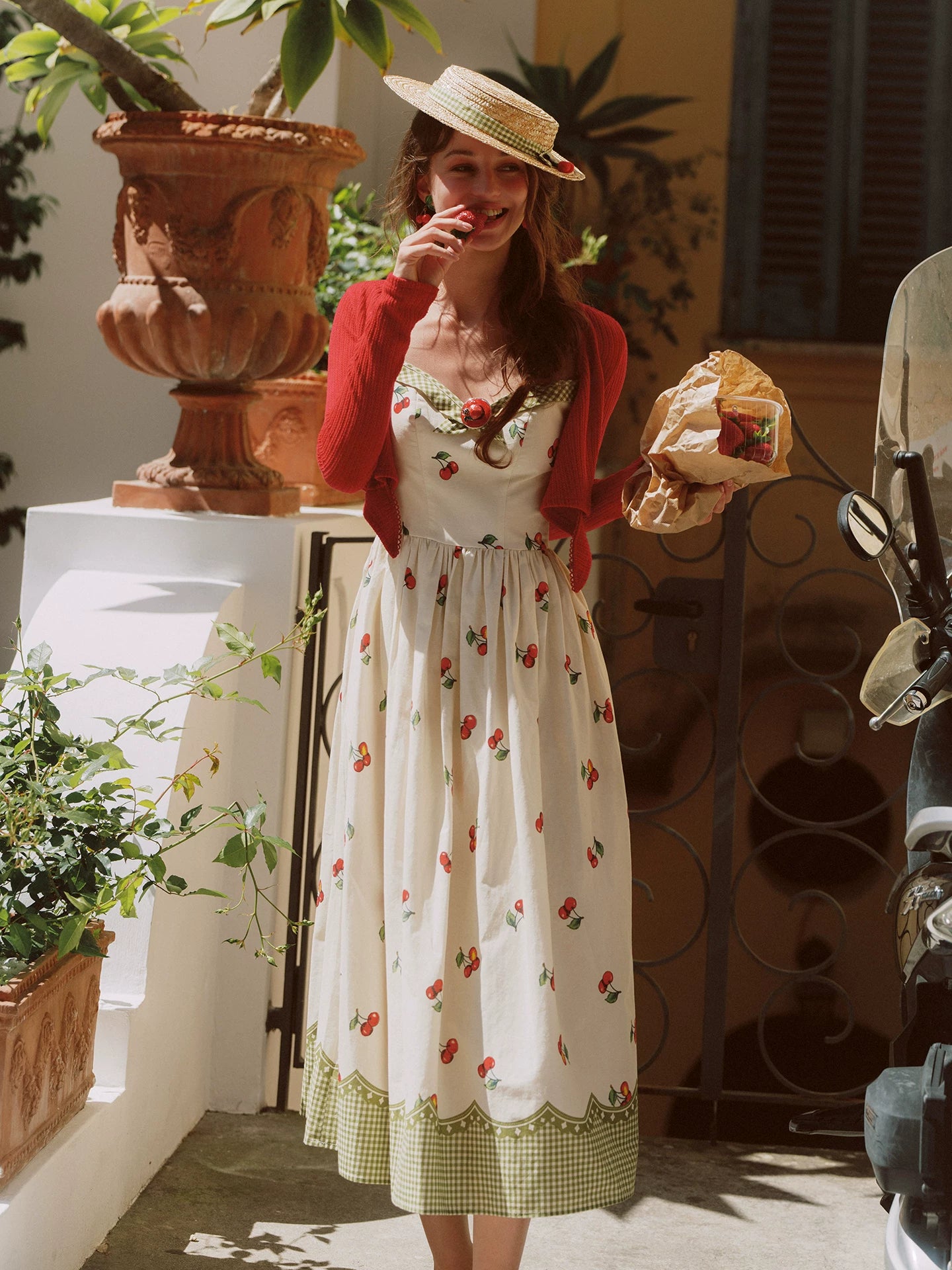 Cherry Print Fitted Dress