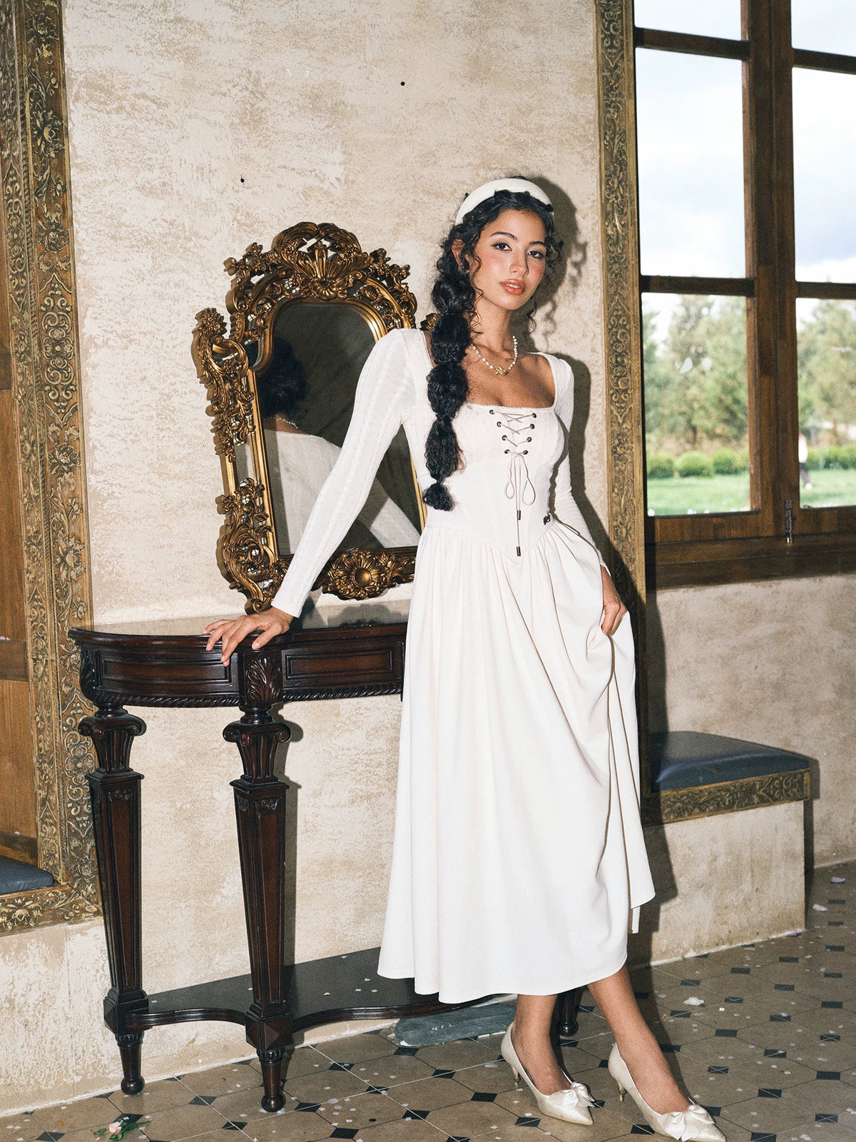 Stretch Lace-Up A-Line Dress