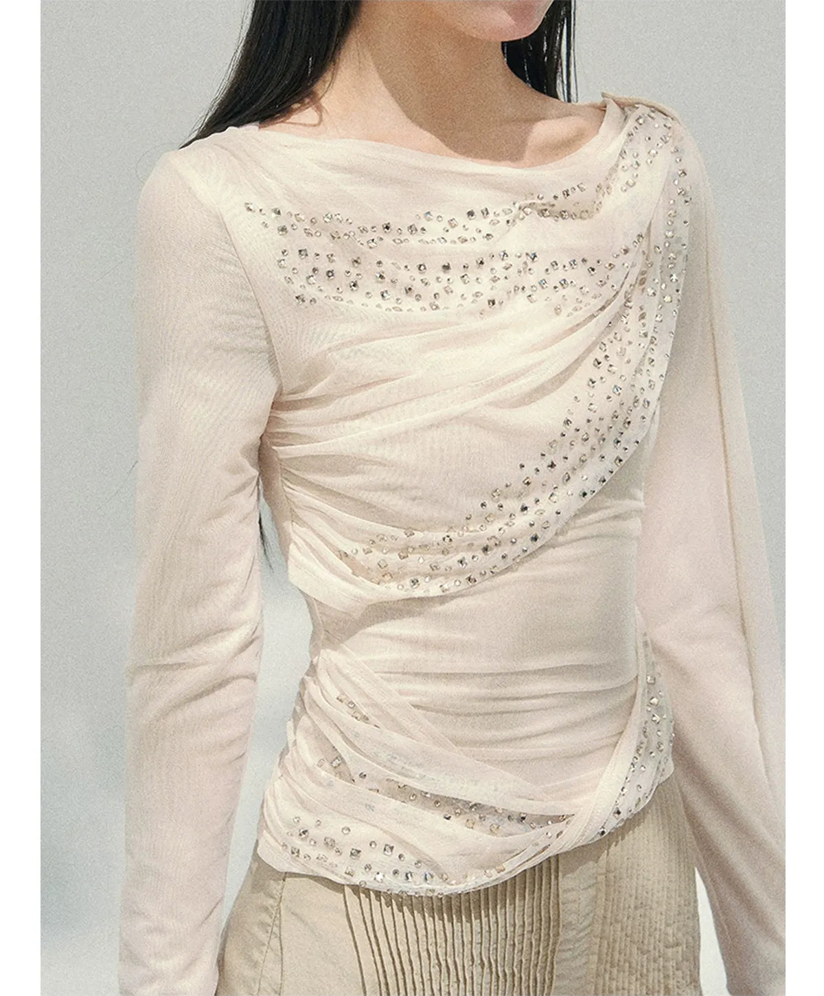 Mesh Drape Rhinestone Top | Final Sale