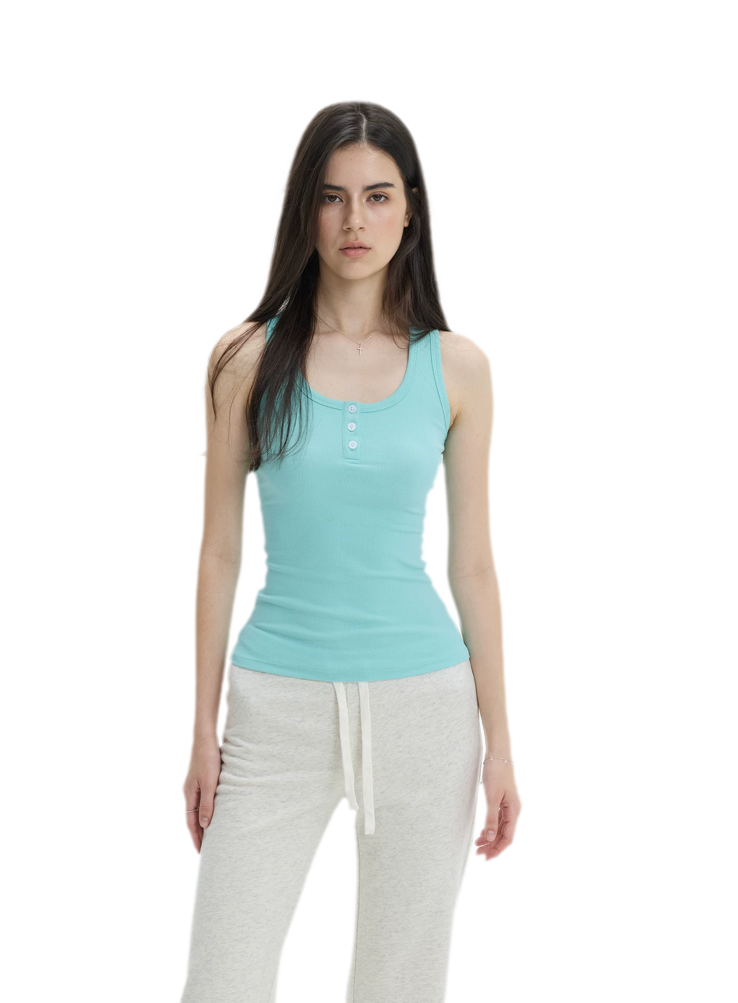 Ribbed Slim-Fit Henley Tank