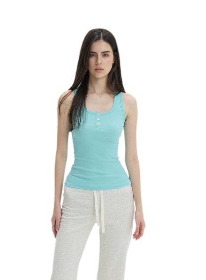 Ribbed Slim-Fit Henley Tank