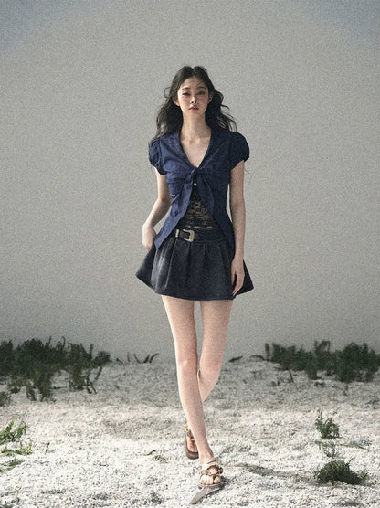 Washed Denim A-Line Skirt