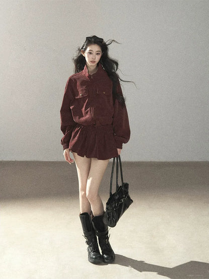 Faux Leather Stand Collar Jacket