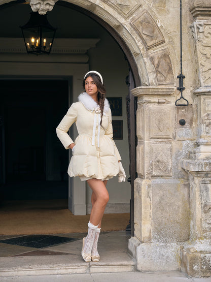 Satin Bow Fitted Down Coat