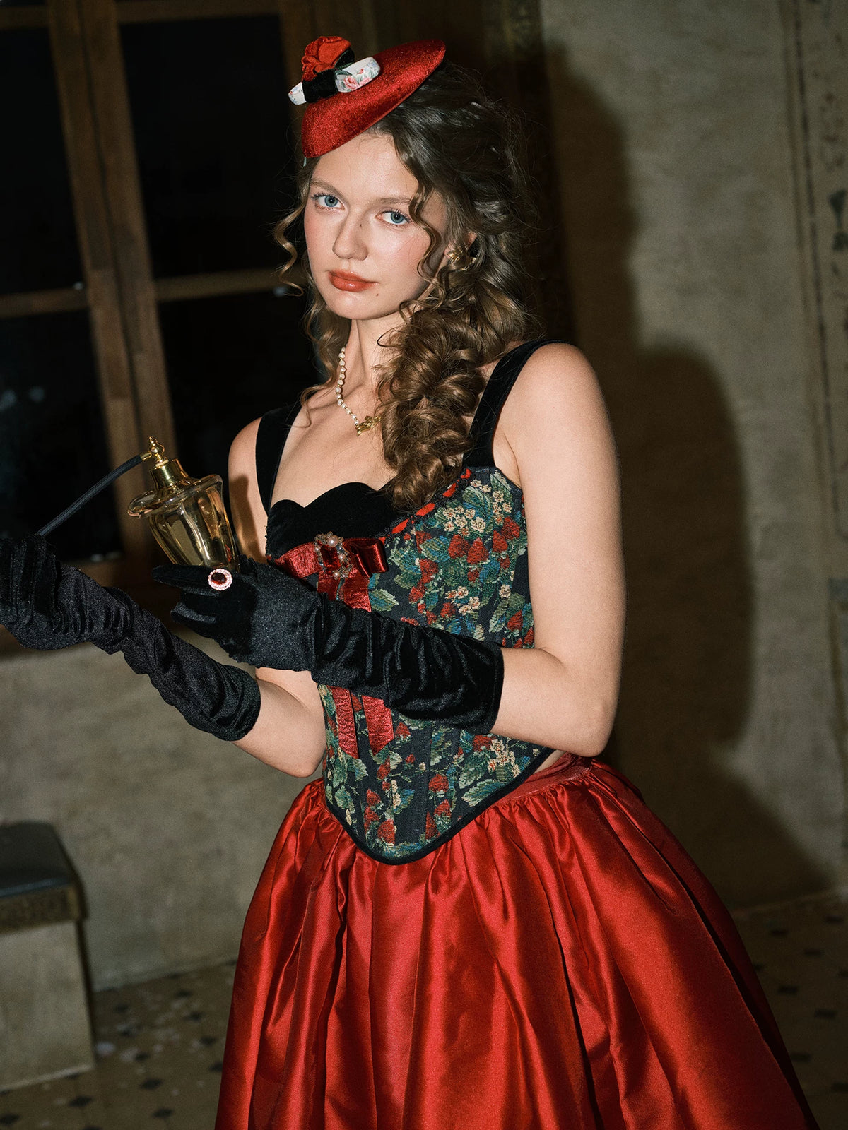 Floral Jacquard Corset Dress