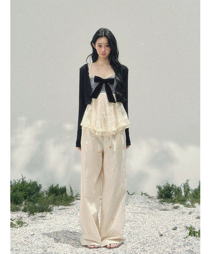 Wide-Leg Embroidered Pants