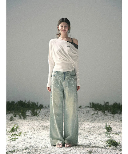 Washed Pearl Wide-Leg Jeans