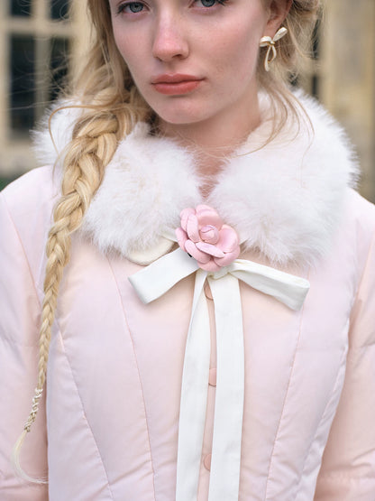 Satin Bow Fitted Down Coat