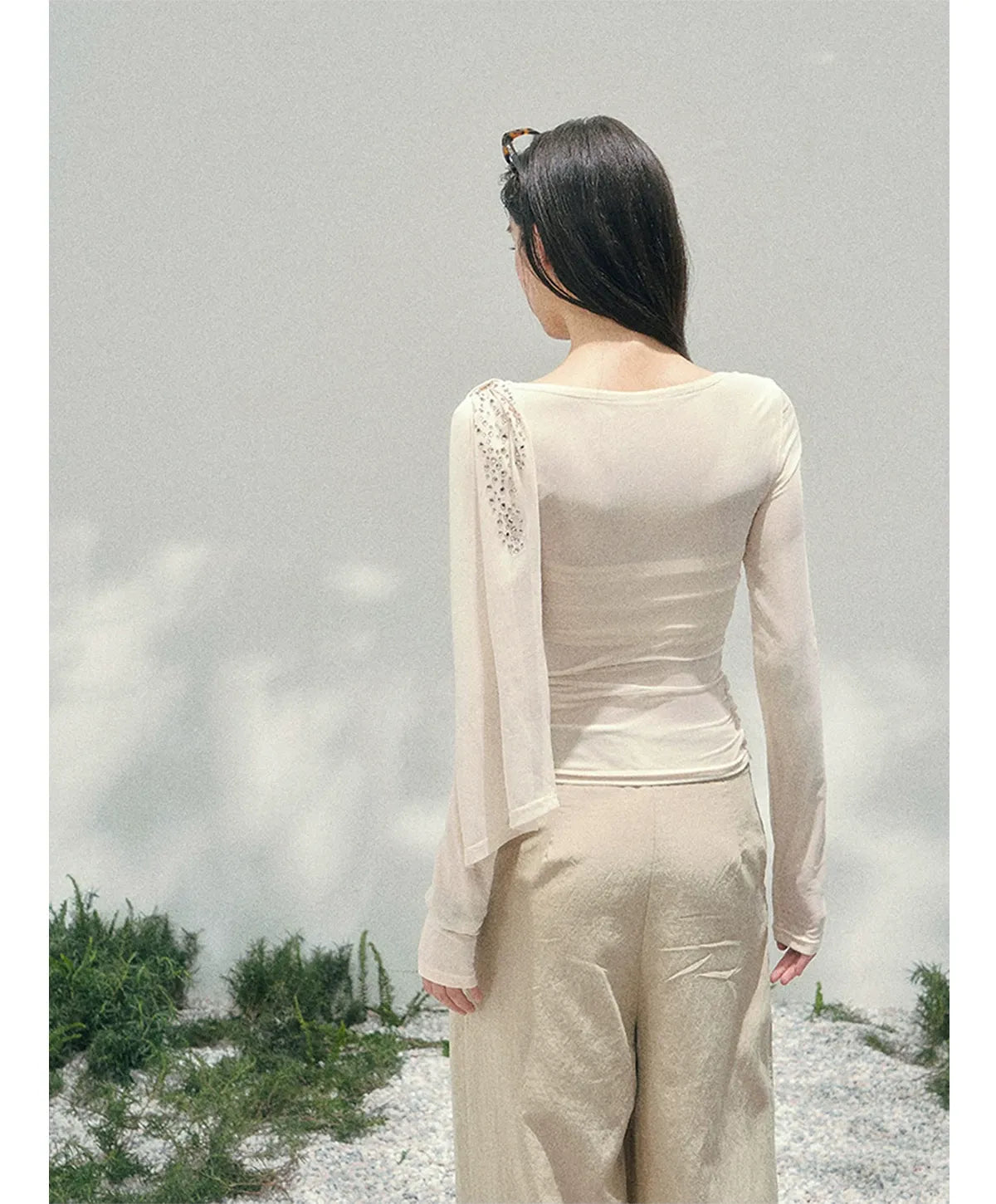 Mesh Drape Rhinestone Top | Final Sale