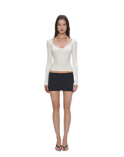 Ribbed V-Neck Button Top