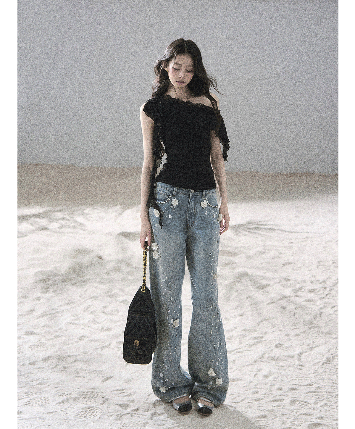 Lace One-Shoulder Crop Tee