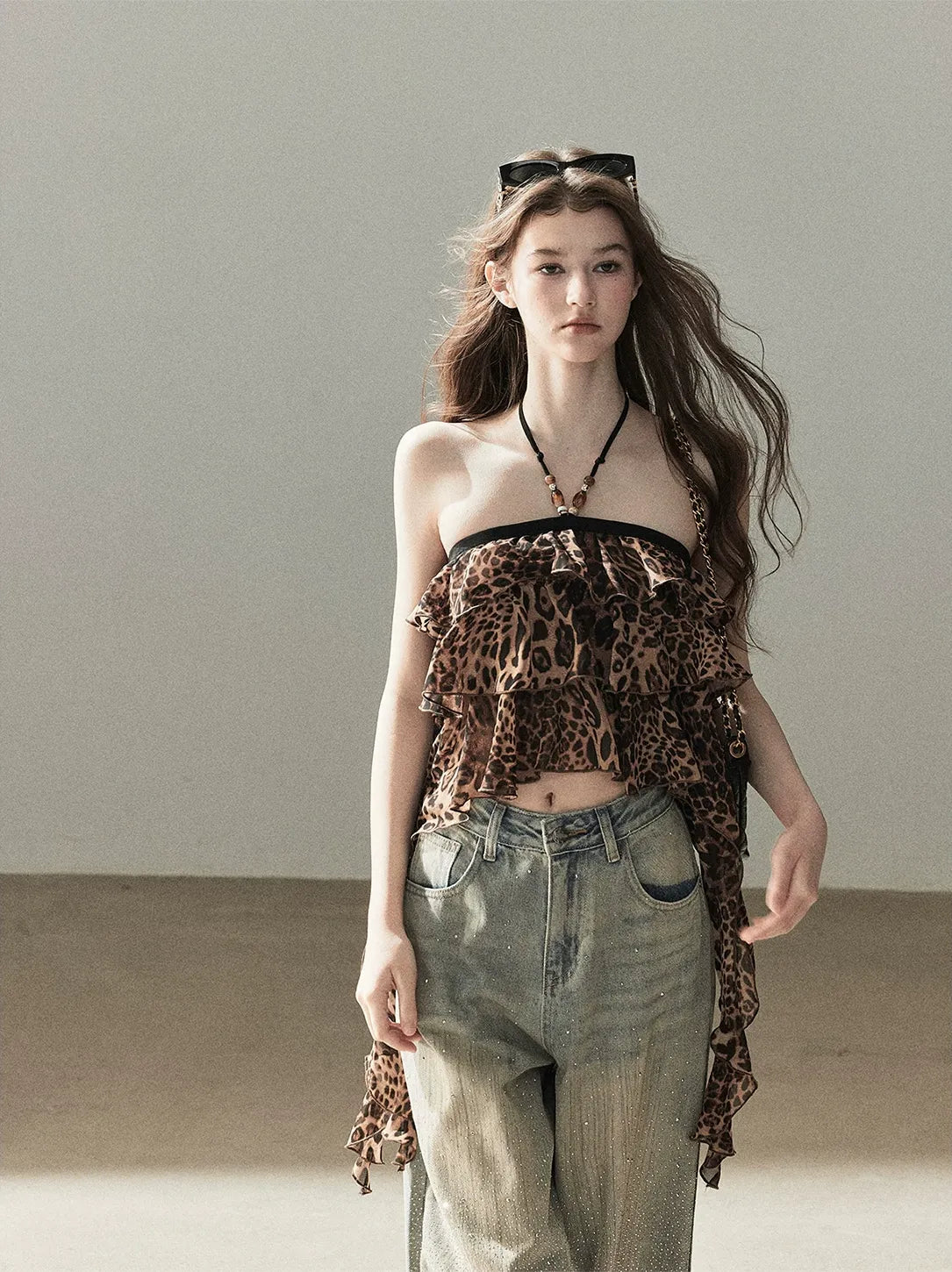 Leopard Ruffle Halter Top