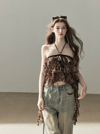 Leopard Ruffle Halter Top