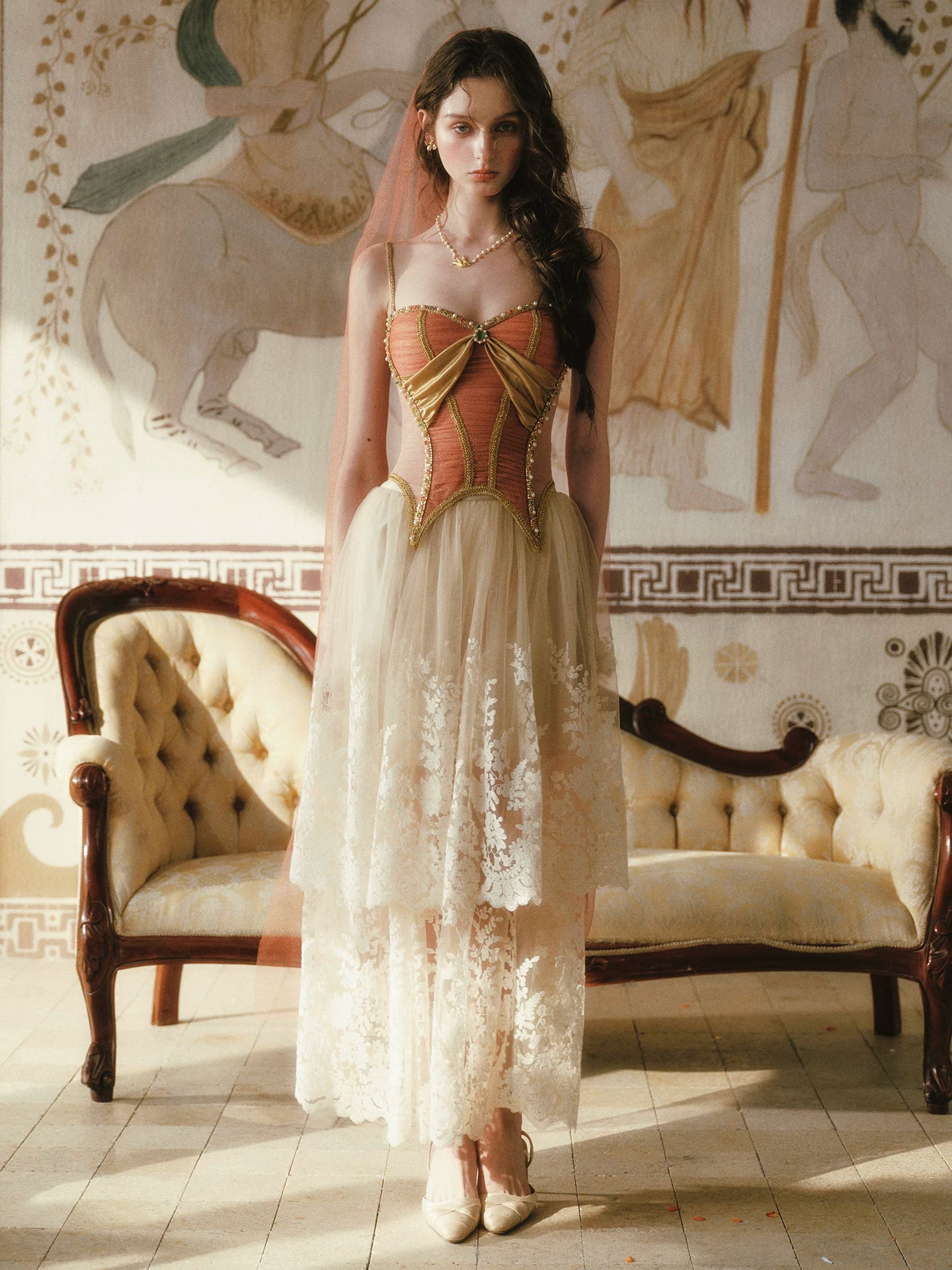 Gold Mesh Corset Dress Set