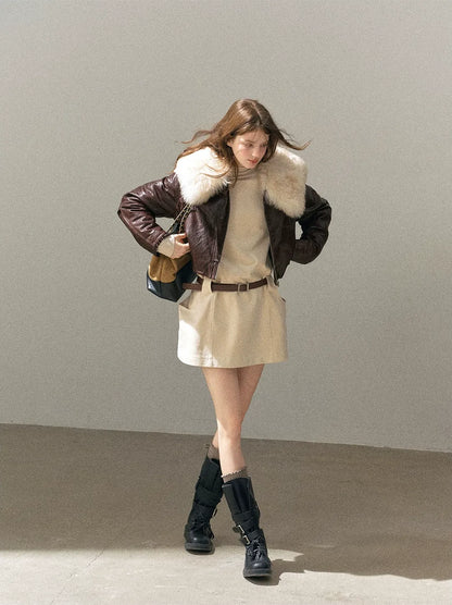 Sheepskin Cropped Goose-Down Jacket
