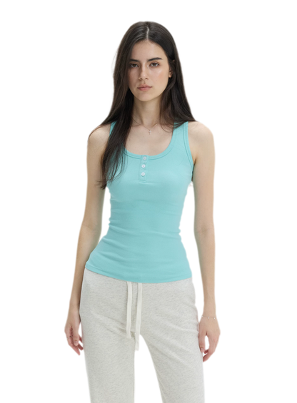 Ribbed Slim-Fit Henley Tank