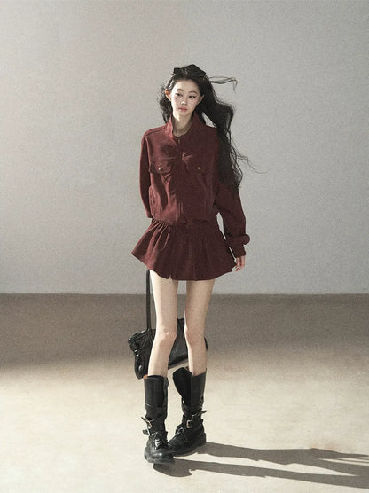 Faux Leather Stand Collar Jacket