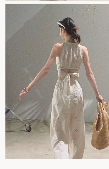 Cotton Eyelet Wide-Leg Pants