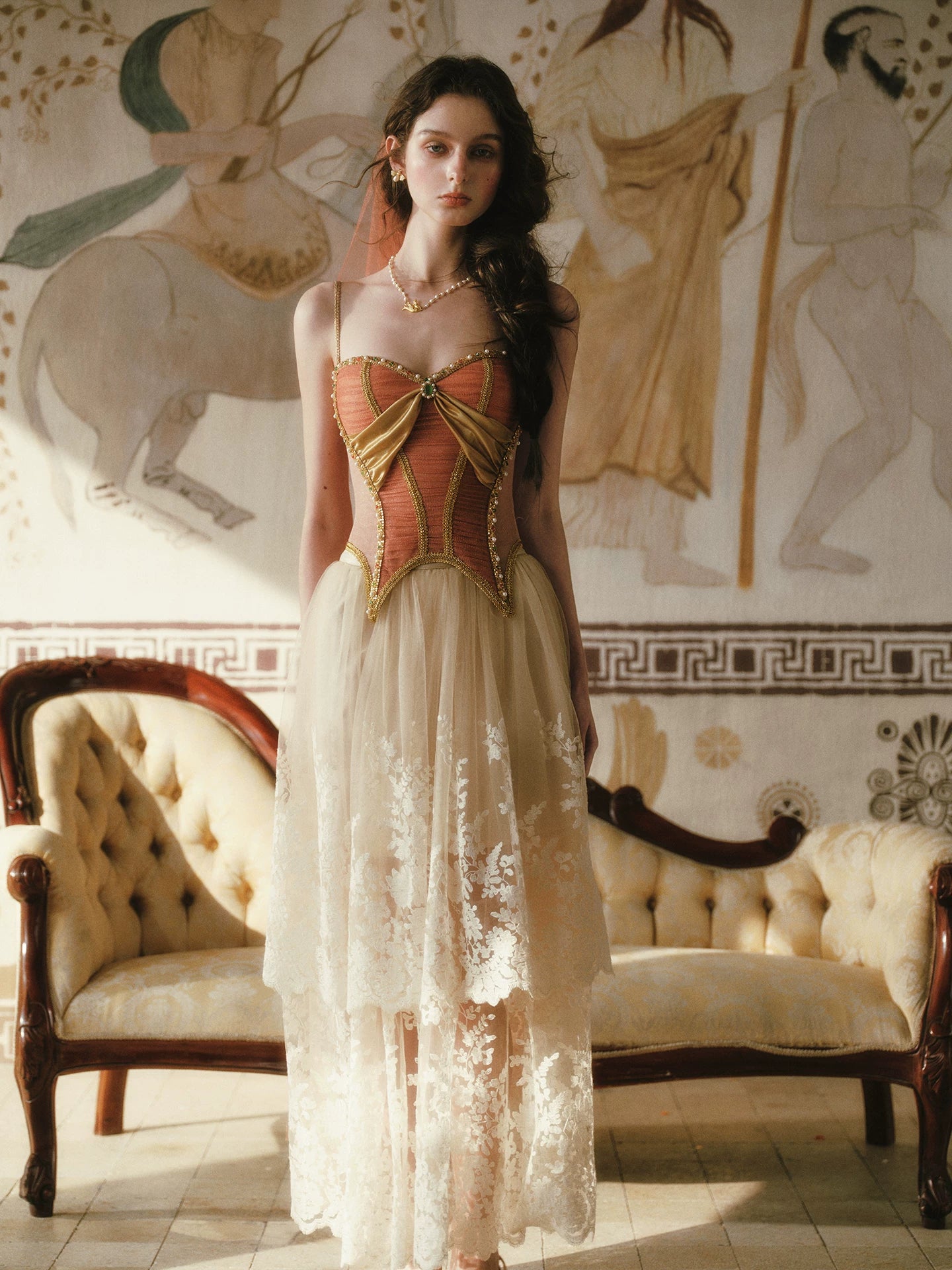 Gold Mesh Corset Dress Set