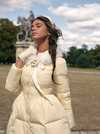 Satin Bow Fitted Down Coat