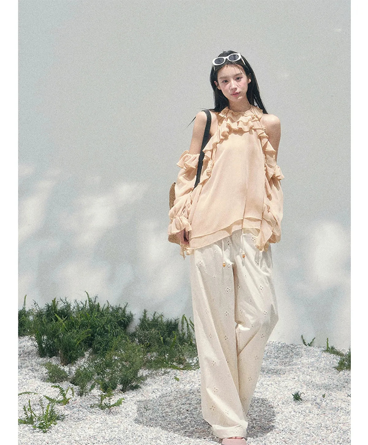 Wide-Leg Embroidered Pants
