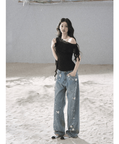 Lace One-Shoulder Crop Tee