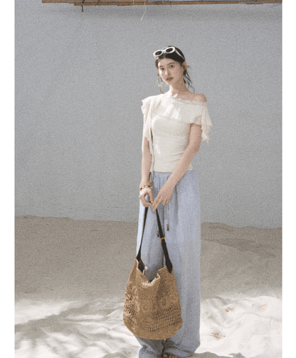 Lace One-Shoulder Crop Tee