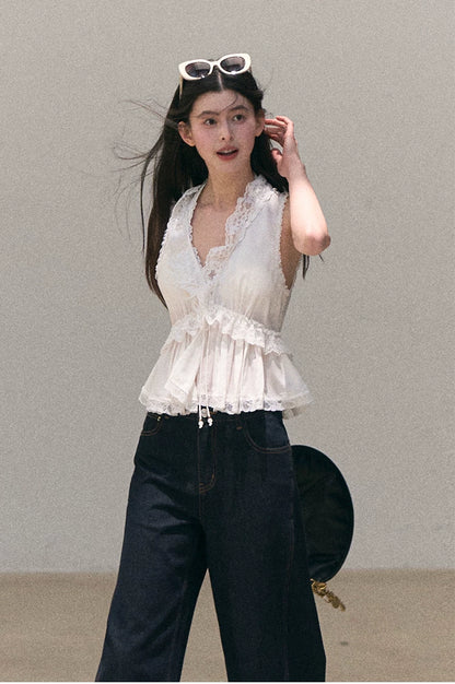 Washed Denim Wide-Leg Set