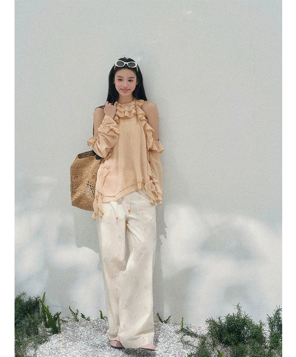 Wide-Leg Embroidered Pants