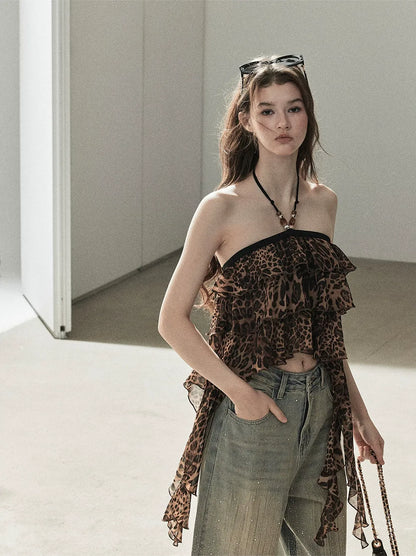 Leopard Ruffle Halter Top