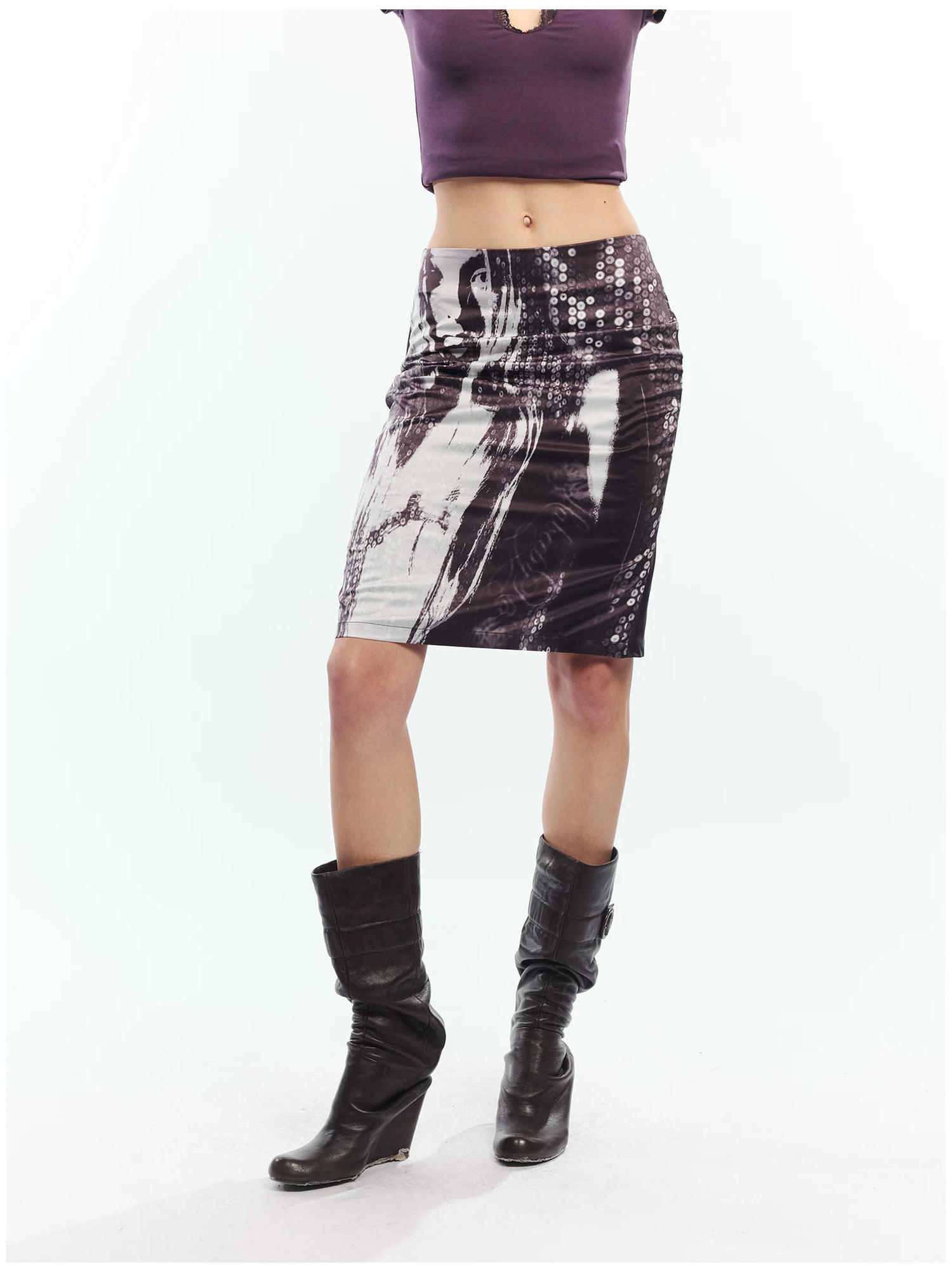 Punk Printed Reversible Satin Midi Skirt