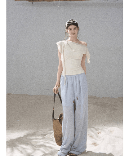 Lace One-Shoulder Crop Tee