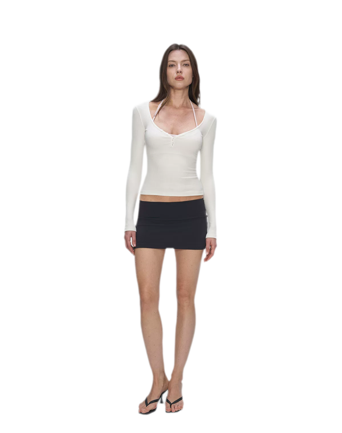 Ribbed V-Neck Button Top