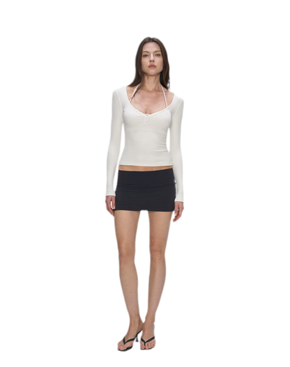Ribbed V-Neck Button Top