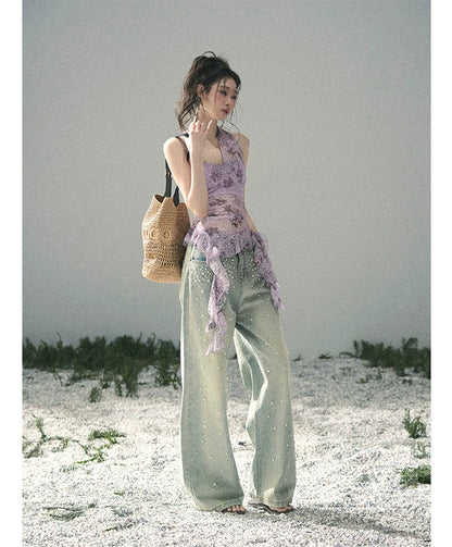 Washed Pearl Wide-Leg Jeans