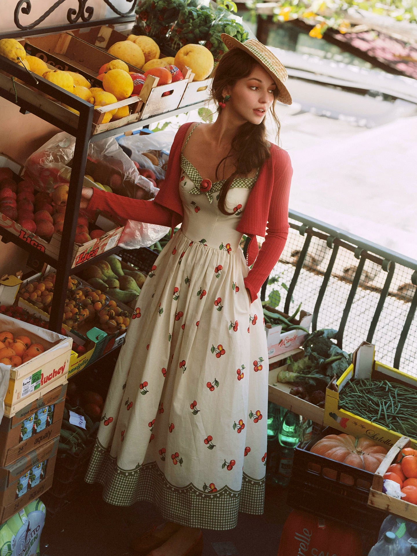 Cherry Print Fitted Dress