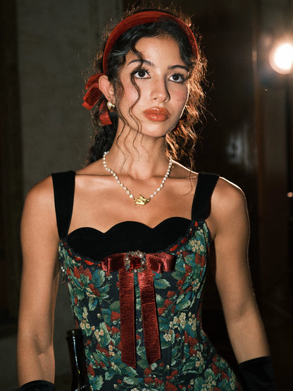 Floral Jacquard Corset Dress