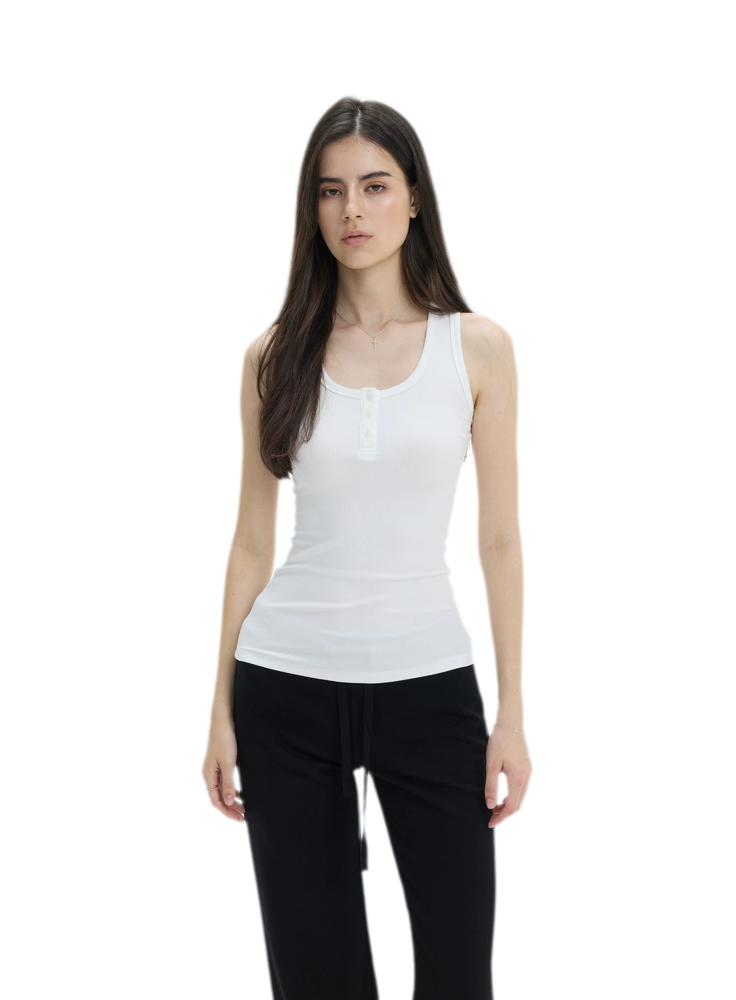 Ribbed Slim-Fit Henley Tank