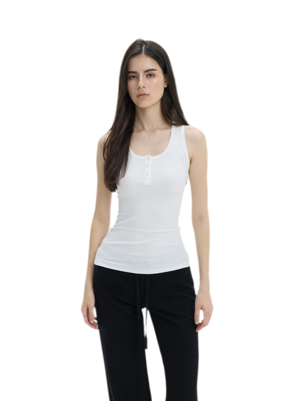 Ribbed Slim-Fit Henley Tank