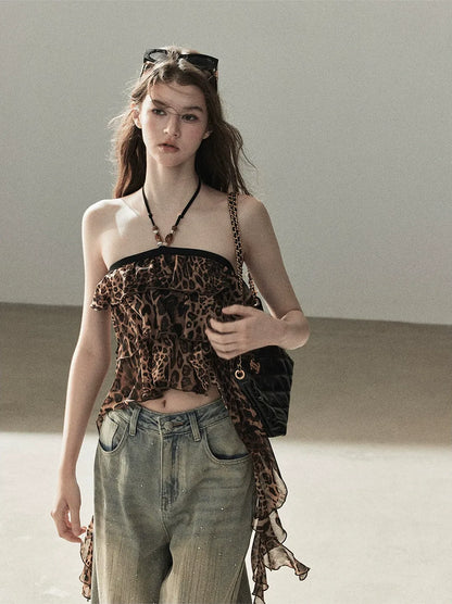 Leopard Ruffle Halter Top