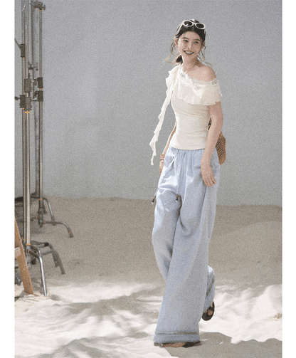 Lace One-Shoulder Crop Tee
