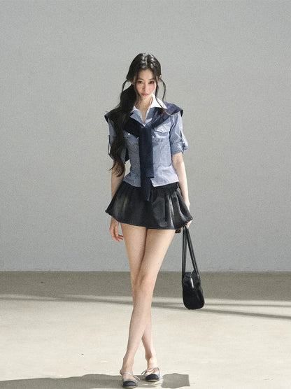 Washed Denim A-Line Skirt