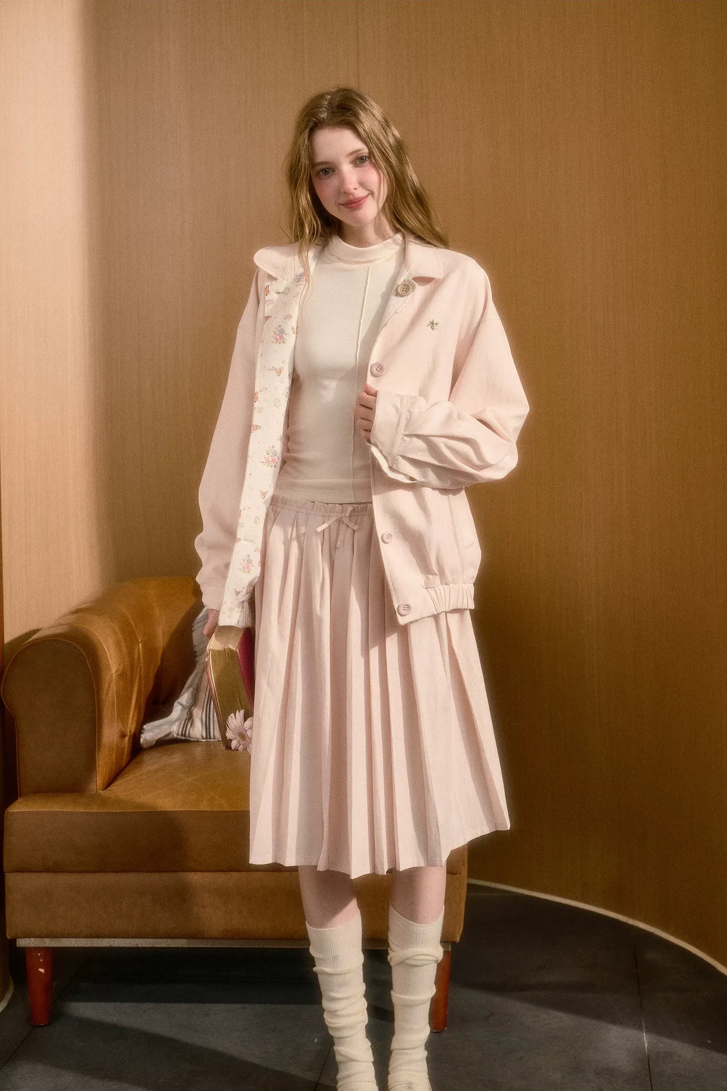 Pleated Printed A-Line Skirt