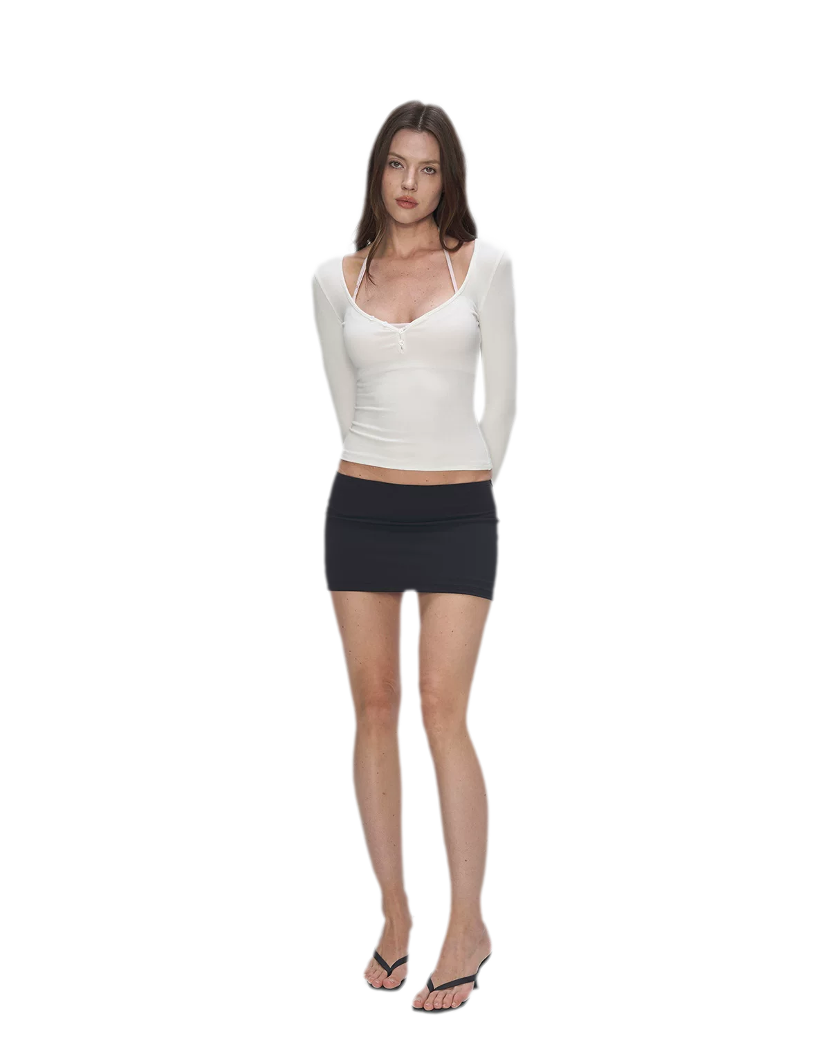 Ribbed V-Neck Button Top