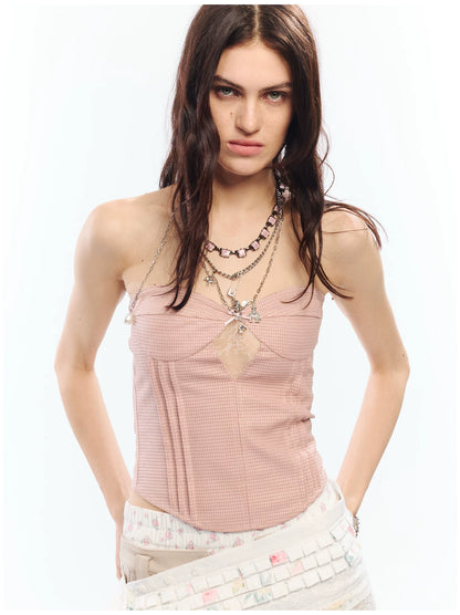 Lace Corset Two-Piece Set with Sheer Mesh