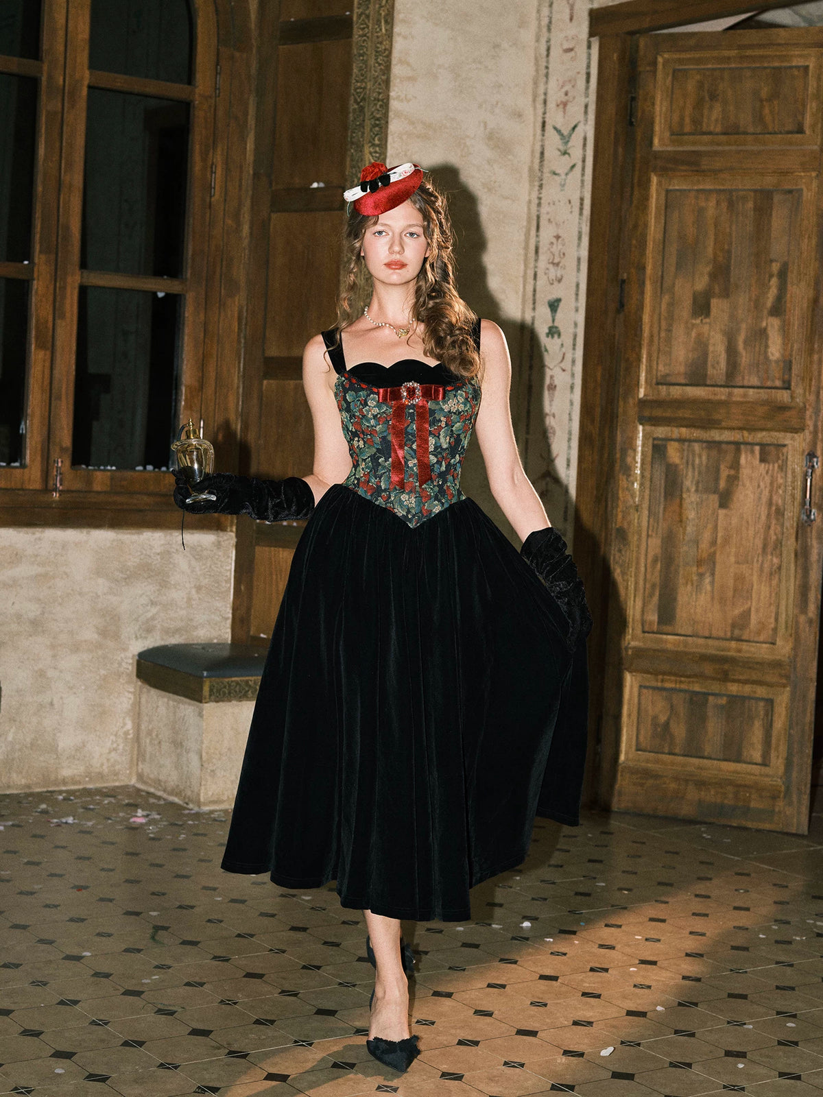 Floral Jacquard Corset Dress